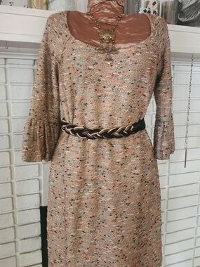 DVF Diane von Furstenberg Textured Knit Dress | Bell Sleeve | Neutral Speckled |
